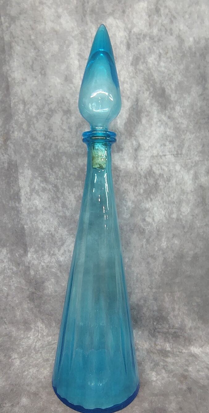 Vintage Blue UV REACTIVE Italian Empoli Glass Genie Bottle Decanter